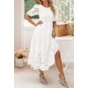 ZESICA Women’s 2026 Summer Short Puff Sleeve Crewneck Smocked Floral Lace Flowy A Line Tiered Maxi Dresses(White)