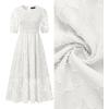 ZESICA Women’s 2026 Summer Short Puff Sleeve Crewneck Smocked Floral Lace Flowy A Line Tiered Maxi Dresses(White)