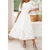 ZESICA Women’s 2026 Summer Short Puff Sleeve Crewneck Smocked Floral Lace Flowy A Line Tiered Maxi Dresses(White)
