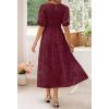ZESICA Women’s 2026 Summer Short Puff Sleeve Crewneck Smocked Floral Lace Flowy A Line Tiered Maxi Dresses(Wine)