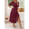 ZESICA Women’s 2026 Summer Short Puff Sleeve Crewneck Smocked Floral Lace Flowy A Line Tiered Maxi Dresses(Wine)