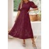 ZESICA Women’s 2026 Summer Short Puff Sleeve Crewneck Smocked Floral Lace Flowy A Line Tiered Maxi Dresses(Wine)