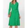 ZESICA Women’s Fall Long Sleeve Wrap V Neck Ribbed Knit Pleated A Line Pullover Sweater Dress with Belt(Green)
