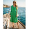 ZESICA Women’s Fall Long Sleeve Wrap V Neck Ribbed Knit Pleated A Line Pullover Sweater Dress with Belt(Green)