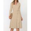 ZESICA Women’s Fall Long Sleeve Wrap V Neck Ribbed Knit Pleated A Line Pullover Sweater Dress with Belt(Oatmeal)