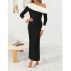 ZESICA Womens Off The Shoulder Faux Fur Sweater Dress 2026 Spring Winter Formal Long Sleeve Bodycon Maxi Cocktail Dresses(Black)