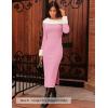 ZESICA Womens Off The Shoulder Faux Fur Sweater Dress 2026 Spring Winter Formal Long Sleeve Bodycon Maxi Cocktail Dresses(Pink)