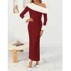 ZESICA Womens Off The Shoulder Faux Fur Sweater Dress 2026 Spring Winter Formal Long Sleeve Bodycon Maxi Cocktail Dresses(Wine)