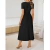 ZESICA Womens Summer Cocktail Midi Dress 2026 Spring Business Casual Short Sleeve A-Line Pleated Formal Wedding Guest Dresses(Black)