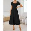 ZESICA Womens Summer Cocktail Midi Dress 2026 Spring Business Casual Short Sleeve A-Line Pleated Formal Wedding Guest Dresses(Black)