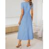 ZESICA Womens Summer Cocktail Midi Dress 2026 Spring Business Casual Short Sleeve A-Line Pleated Formal Wedding Guest Dresses(Light Blue)