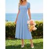 ZESICA Womens Summer Cocktail Midi Dress 2026 Spring Business Casual Short Sleeve A-Line Pleated Formal Wedding Guest Dresses(Light Blue)