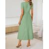 ZESICA Womens Summer Cocktail Midi Dress 2026 Spring Business Casual Short Sleeve A-Line Pleated Formal Wedding Guest Dresses(Light Green)