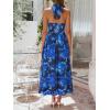 ZESICA Women’s Summer Floral Halter Midi Dress 2026 Sleeveless Off Shoulder High Waist Flowy Casual Beach Long Dresses(Darkblue)