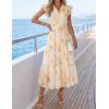 ZESICA Women’s Summer Floral Midi Dress 2026 Casual Flutter Short Sleeve Chiffon Button Down Wedding Guest Party Dresses(Beige)