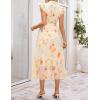 ZESICA Women’s Summer Floral Midi Dress 2026 Casual Flutter Short Sleeve Chiffon Button Down Wedding Guest Party Dresses(Beige)