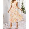 ZESICA Women’s Summer Floral Midi Dress 2026 Casual Flutter Short Sleeve Chiffon Button Down Wedding Guest Party Dresses(Beige)