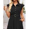 ZESICA Women’s Summer Floral Midi Dress 2026 Casual Flutter Short Sleeve Chiffon Button Down Wedding Guest Party Dresses(Black)