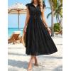 ZESICA Women’s Summer Floral Midi Dress 2026 Casual Flutter Short Sleeve Chiffon Button Down Wedding Guest Party Dresses(Black)