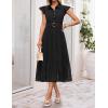 ZESICA Women’s Summer Floral Midi Dress 2026 Casual Flutter Short Sleeve Chiffon Button Down Wedding Guest Party Dresses(Black)