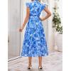 ZESICA Women’s Summer Floral Midi Dress 2026 Casual Flutter Short Sleeve Chiffon Button Down Wedding Guest Party Dresses(Blue)