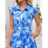 ZESICA Women’s Summer Floral Midi Dress 2026 Casual Flutter Short Sleeve Chiffon Button Down Wedding Guest Party Dresses(Blue)
