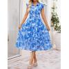 ZESICA Women’s Summer Floral Midi Dress 2026 Casual Flutter Short Sleeve Chiffon Button Down Wedding Guest Party Dresses(Blue)