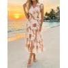 ZESICA Women’s Summer Floral Midi Dress 2026 Casual Flutter Short Sleeve Chiffon Button Down Wedding Guest Party Dresses(Brown)