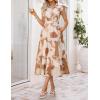 ZESICA Women’s Summer Floral Midi Dress 2026 Casual Flutter Short Sleeve Chiffon Button Down Wedding Guest Party Dresses(Brown)
