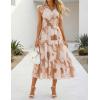 ZESICA Women’s Summer Floral Midi Dress 2026 Casual Flutter Short Sleeve Chiffon Button Down Wedding Guest Party Dresses(Brown)