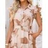 ZESICA Women’s Summer Floral Midi Dress 2026 Casual Flutter Short Sleeve Chiffon Button Down Wedding Guest Party Dresses(Brown)