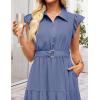 ZESICA Women’s Summer Floral Midi Dress 2026 Casual Flutter Short Sleeve Chiffon Button Down Wedding Guest Party Dresses(Dusty Blue)