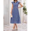 ZESICA Women’s Summer Floral Midi Dress 2026 Casual Flutter Short Sleeve Chiffon Button Down Wedding Guest Party Dresses(Dusty Blue)