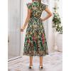 ZESICA Women’s Summer Floral Midi Dress 2026 Casual Flutter Short Sleeve Chiffon Button Down Wedding Guest Party Dresses(Green)