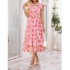 ZESICA Women’s Summer Floral Midi Dress 2026 Casual Flutter Short Sleeve Chiffon Button Down Wedding Guest Party Dresses(Pink)