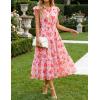 ZESICA Women’s Summer Floral Midi Dress 2026 Casual Flutter Short Sleeve Chiffon Button Down Wedding Guest Party Dresses(Pink)