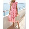 ZESICA Women’s Summer Floral Midi Dress 2026 Casual Flutter Short Sleeve Chiffon Button Down Wedding Guest Party Dresses(Pink)