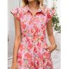 ZESICA Women’s Summer Floral Midi Dress 2026 Casual Flutter Short Sleeve Chiffon Button Down Wedding Guest Party Dresses(Pink)