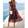 ZESICA Women’s Summer Floral Midi Dress 2026 Casual Flutter Short Sleeve Chiffon Button Down Wedding Guest Party Dresses(Red)