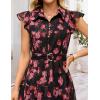 ZESICA Women’s Summer Floral Midi Dress 2026 Casual Flutter Short Sleeve Chiffon Button Down Wedding Guest Party Dresses(Red)