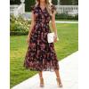 ZESICA Women’s Summer Floral Midi Dress 2026 Casual Flutter Short Sleeve Chiffon Button Down Wedding Guest Party Dresses(Red)