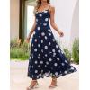 ZESICA Women’s Summer Floral Sleeveless Maxi Dress 2026 Boho Mesh Beach Wedding Guest Spaghetti Strap Flowy Long Dresses(Navy)