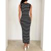 ZESICA Women’s Summer Square Neck Bodycon Midi Dresses 2026 Casual Sleeveless Ribbed Knit Striped Beach Vacation Long Dress(Black)
