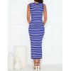 ZESICA Women’s Summer Square Neck Bodycon Midi Dresses 2026 Casual Sleeveless Ribbed Knit Striped Beach Vacation Long Dress(Blue)
