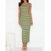 ZESICA Women’s Summer Square Neck Bodycon Midi Dresses 2026 Casual Sleeveless Ribbed Knit Striped Beach Vacation Long Dress(Olivegreen)