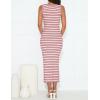 ZESICA Women’s Summer Square Neck Bodycon Midi Dresses 2026 Casual Sleeveless Ribbed Knit Striped Beach Vacation Long Dress(Pink)