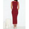 ZESICA Women’s Summer Square Neck Bodycon Midi Dresses 2026 Casual Sleeveless Ribbed Knit Striped Beach Vacation Long Dress(Wine)