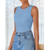 ZESICA Womens Summer Tank Tops 2026 Sleeveless Crewneck Knit Slim Fitted Side Ruched Casual Basic Shirt(Blue)