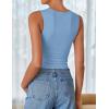ZESICA Womens Summer Tank Tops 2026 Sleeveless Crewneck Knit Slim Fitted Side Ruched Casual Basic Shirt(Blue)