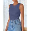 ZESICA Womens Summer Tank Tops 2026 Sleeveless Crewneck Knit Slim Fitted Side Ruched Casual Basic Shirt(Navy Blue)